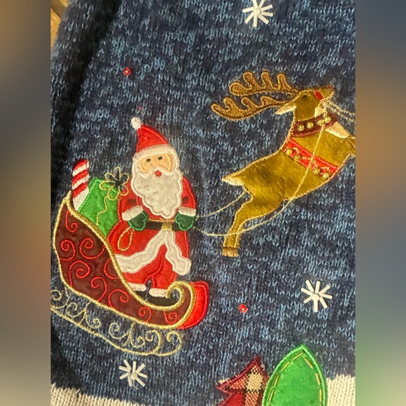 Northern Reflections Blue Holiday Vest with Santa and Reindeer - Picture 3 of 5
